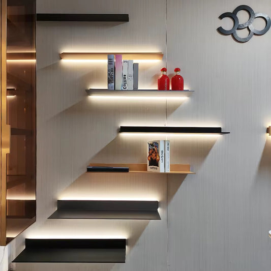 floating aluminum shelves with LED strip